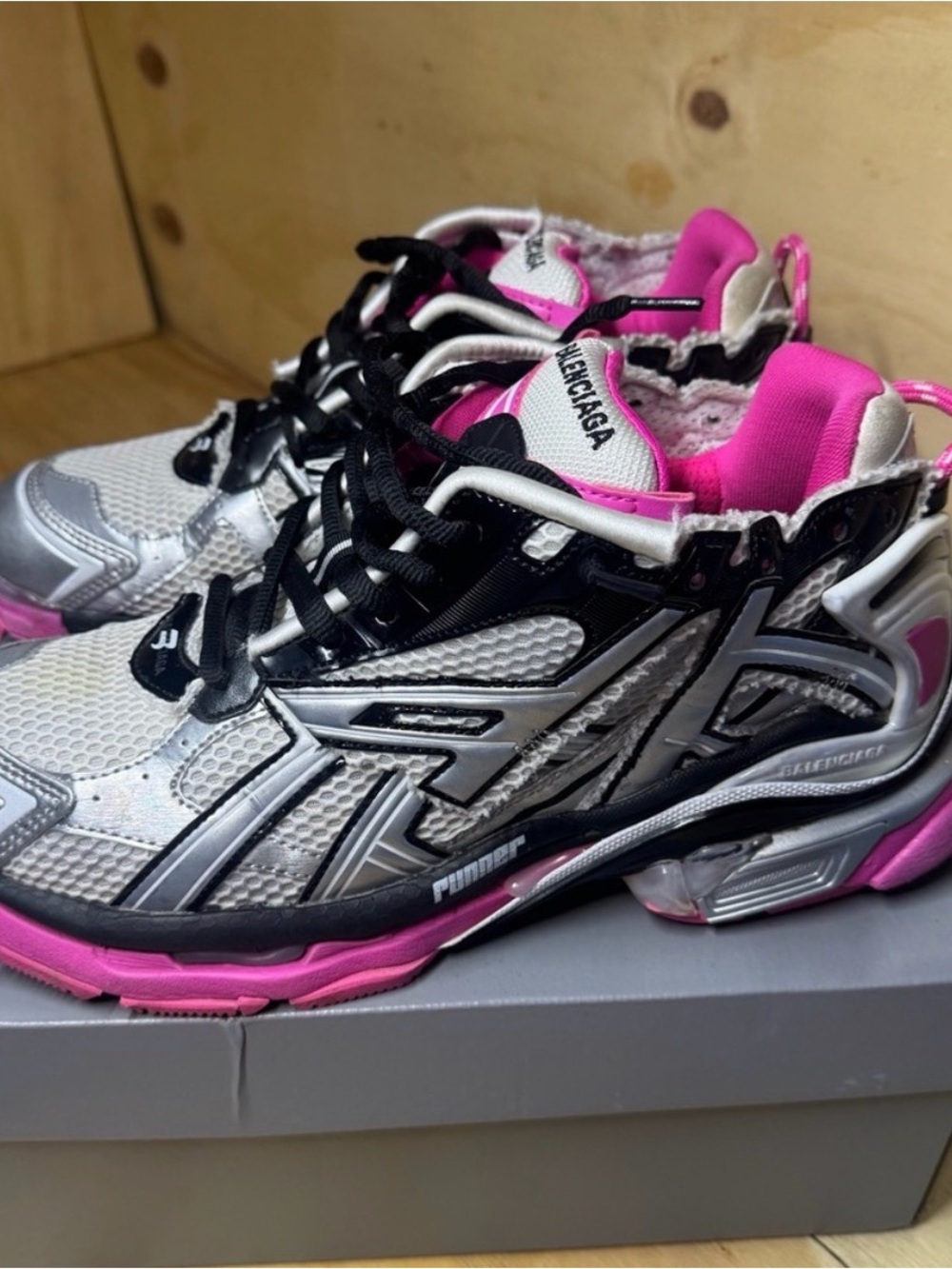 Balenciaga White, Pink & Black Track-Style Sneakers - Picture 3 of 5